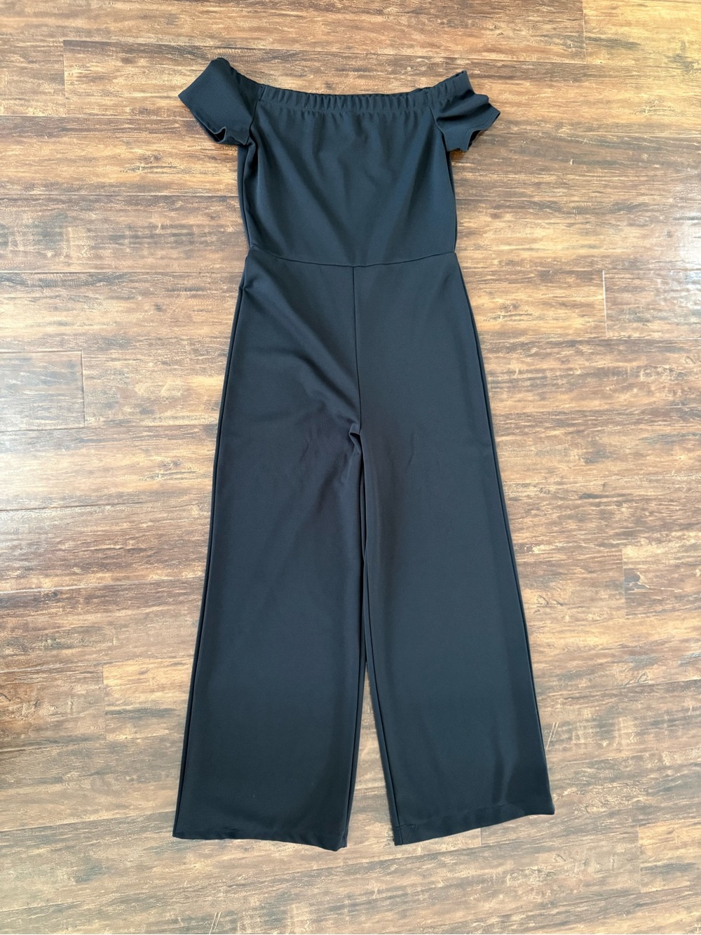 Lulu's Black Off-Shoulder Wide-Leg Jumpsuit Size L